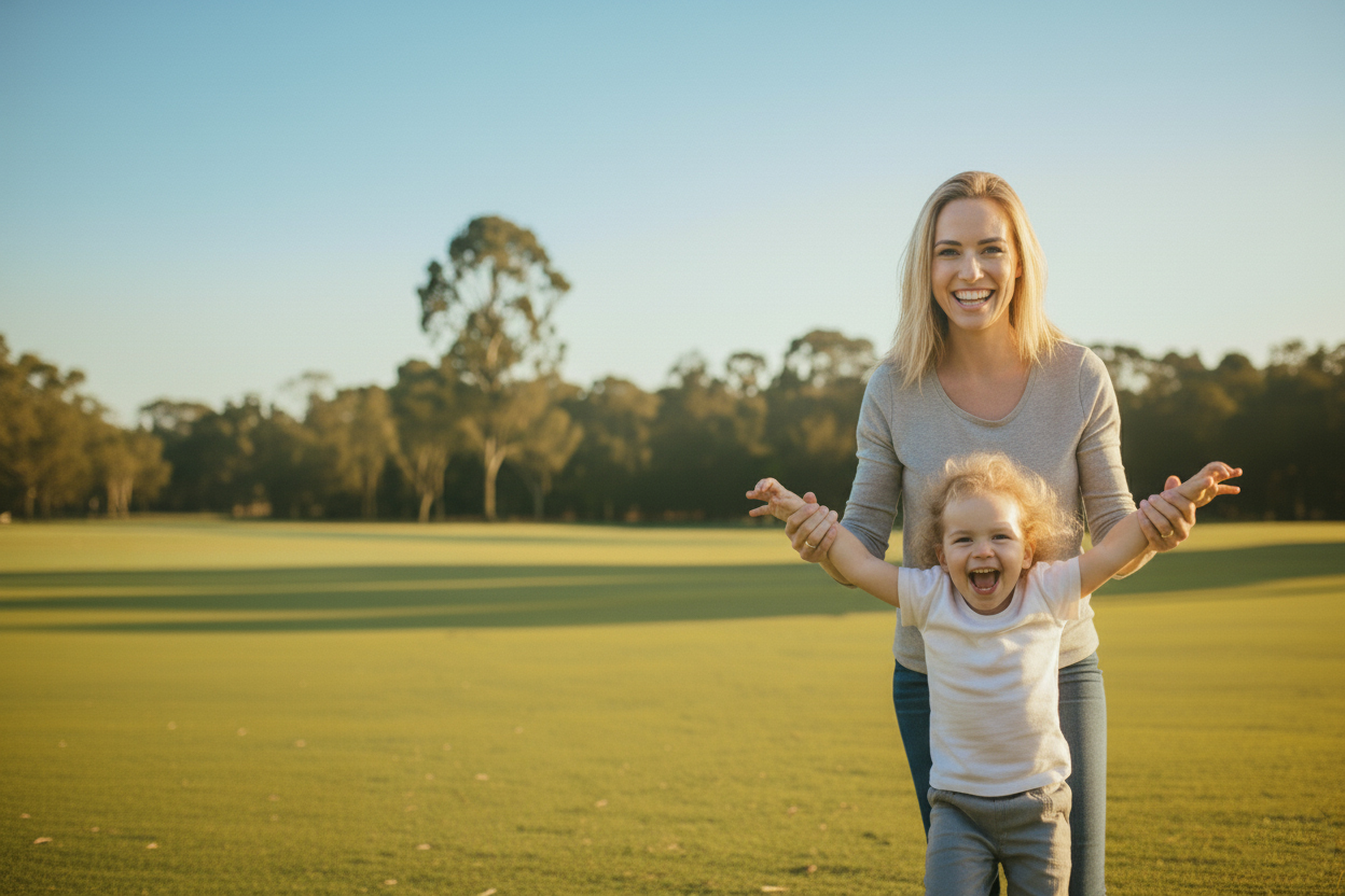 Parent tossing child into the sky – symbolizing potential and future